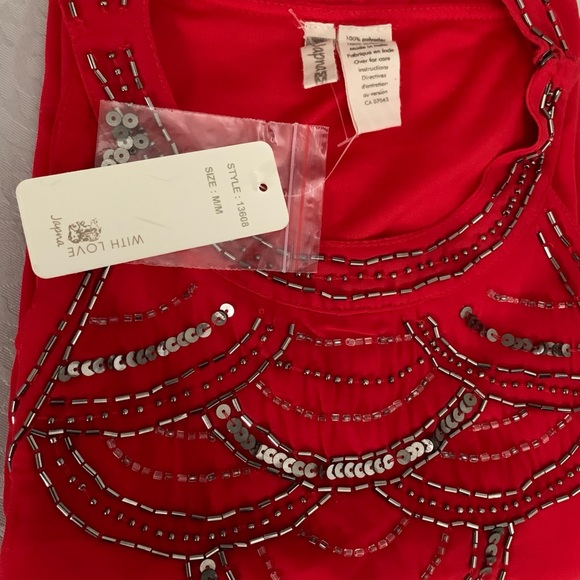 NWT ‘Japana’ Sequin Open Shoulder Tank Top - Red - Picture 2 of 5